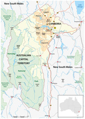 Map of the Australian Capital Territory with the capital canberra