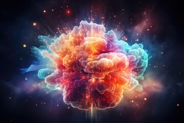 Abstract Human brain full with creativity galaxy background. Generative AI