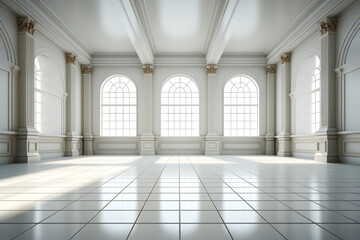 Empty room with two large windows and tiled floor.