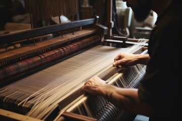 A man is weaving in the ancient way