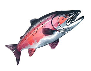 Jumping pink salmon fish for fishing logo illustration. AI Generated
