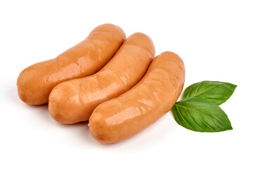 Boiled pork sausages, isolated on white background. High resolution image.
