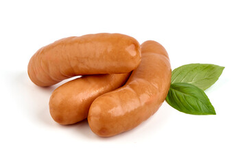 Boiled pork sausages, isolated on white background. High resolution image.