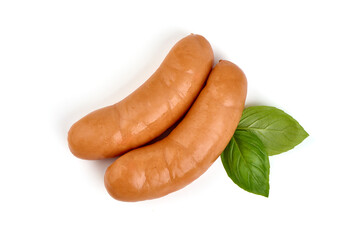 Boiled pork sausages, isolated on white background. High resolution image.