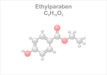 Ethylparaben. Simplified scheme of the molecule. Use as antifungal preservative in food.