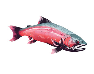 Jumping pink salmon fish for fishing logo illustration. AI Generated