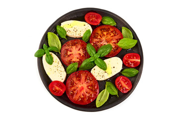 Caprese salad, isolated on white background.