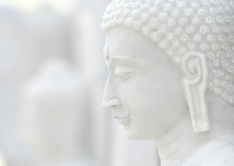 Side face of white stone Buddha, white scene