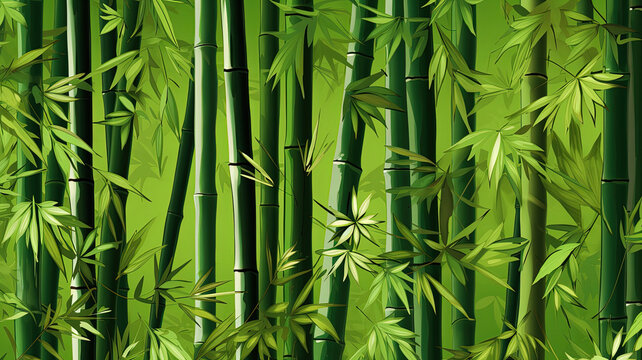Bamboo forest watercolor style ink painting background illustration. Bamboo tree leaf, plant stem and stick. Cover design.