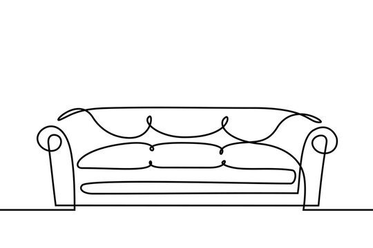recommend clip art: Sofa in continuous line art drawing style. Classical style upholstered couch. Home furniture black linear design isolated on white background. Vector illustration