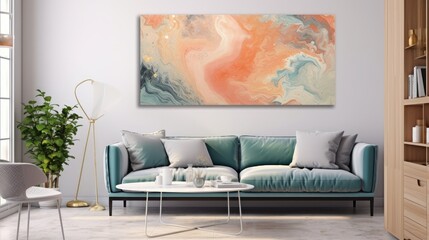 Marble ink abstract painting with a blend of warm and cool tones. AI generated