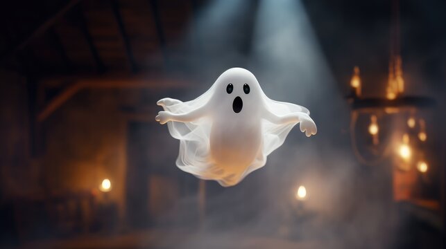 Cute floating white ghost