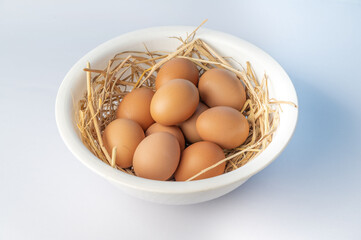 Chicken eggs isolated on white background.