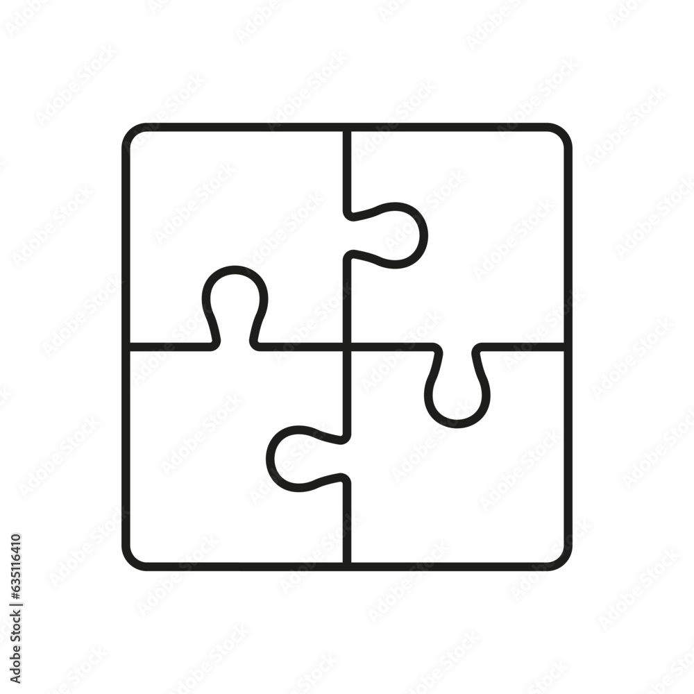 Poster puzzle, combination solution line icon. jigsaw square pieces match linear pictogram. teamwork, idea,