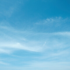 Soft clouds float in the blue sky