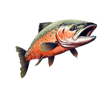 Jumping salmon fish for fishing logo illustration. AI Generated