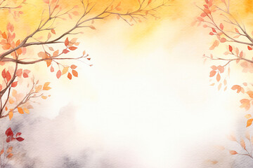 Autumn background with a copy space. Watercolor illustration created with Generative Ai technology