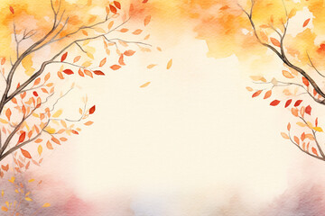 Autumn background with a copy space. Watercolor illustration created with Generative Ai technology