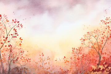 Obraz na płótnie Canvas Autumn background with red trees. Watercolor illustration created with Generative Ai technology
