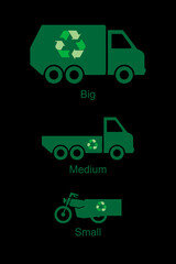 Icon for garbage transportation with recycling sign. Vector illustration.