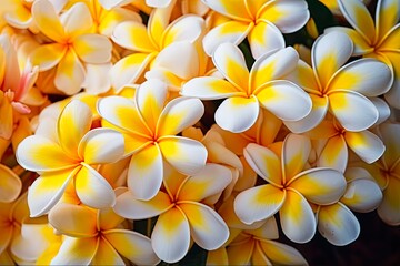 Fototapeta na wymiar Blooming Beauty: White and Yellow Plumeria Flowers in Closeup Detail: Generative AI