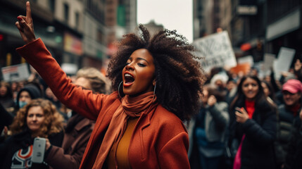 black women rally on the streets of large cities  - obrazy, fototapety, plakaty