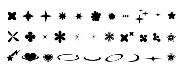 y2k retro shapes and symbols for retrofuturistic design. Vintage elements set