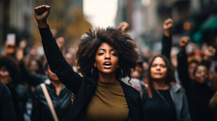 black women rally on the streets of large cities  - obrazy, fototapety, plakaty