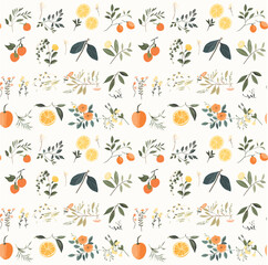 seamless pattern with flowers and leaves, Boho inspired elements