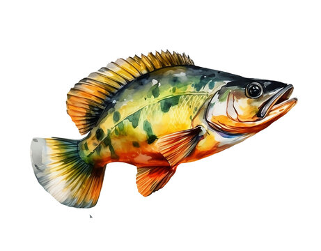 Peacock bass illustration for fishing logo. AI Generated