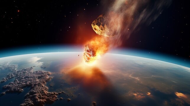 Oncoming asteroid threatens Earth - a gripping portrayal of impending celestial impact and humanity's vulnerability.  'generative AI' 