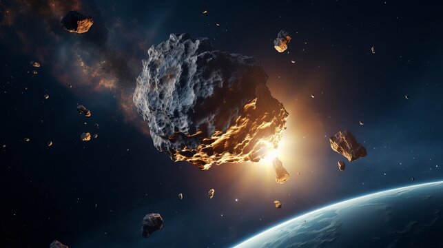 Oncoming asteroid threatens Earth - a gripping portrayal of impending celestial impact and humanity's vulnerability.  'generative AI' 