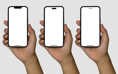 Smartphone similar to iphone 16 with blank white screen for Infographic Global Business Marketing Plan, mockup model similar to iPhone isolated Background of digital investment economy - Clipping Path