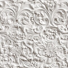 Patterns on the ceiling gypsum sheets of white flowers, plaster background - floral pattern, seamless pattern. SEAMLESS PATTERN. SEAMLESS WALLPAPER. Created with Generative AI technology.