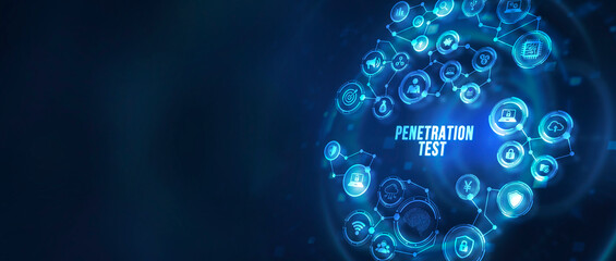 Internet, business, Technology and network concept. PENETRATION TEST inscription, cyber security concept. 3d illustration