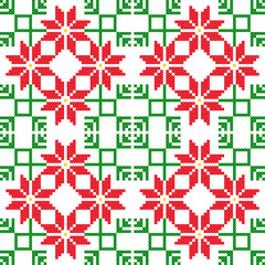 seamless pattern with flowers. tribal pattern. local fabric pattern. pixel pattern. cross stitch. christmas seamless pattern