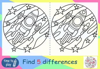 Fototapeta premium children's educational game. a game of logic. coloring book. find the difference. rocket. planet. space 