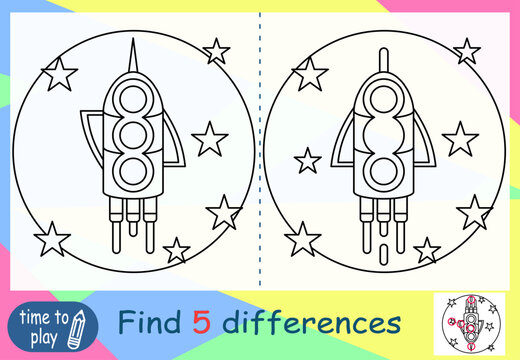 children's educational game. a game of logic. coloring book. find the difference. rocket. planet. space	