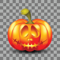 Set of pumpkins for the Halloween holiday. Realistic 3d orange pumpkin with scary emotions. Isolated design element. Vector illustration