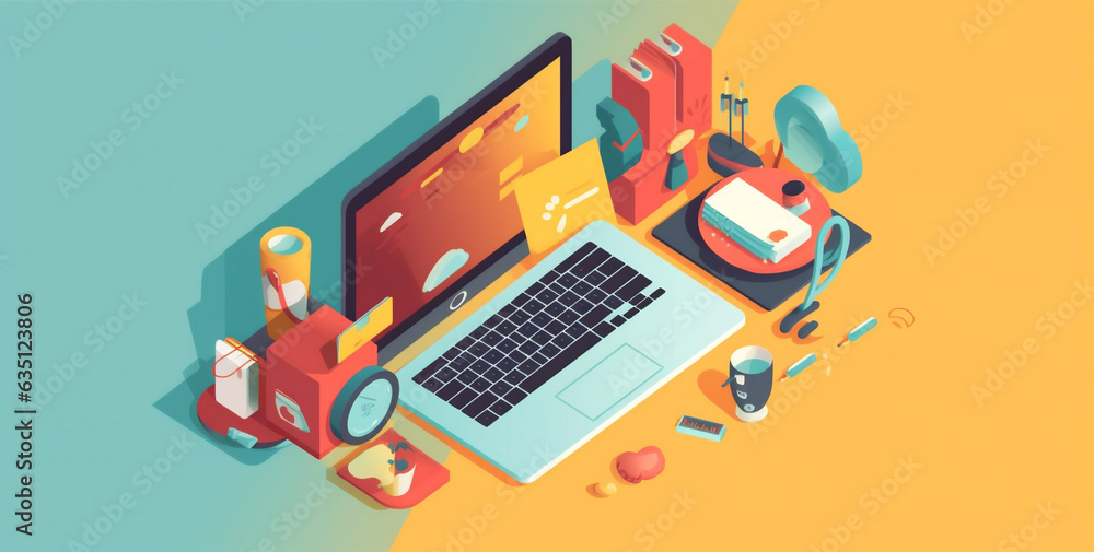 Poster technology isolated laptop design background business colours computer web desktop gadget. generativ