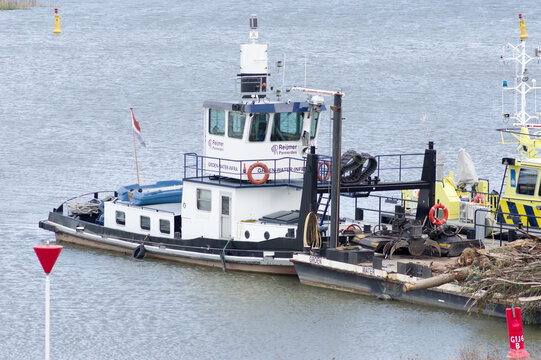 Doesbug, Netherlands - July 29, 2021: Boat is docked in a harbor