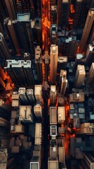 urban city aerial view, downtown of big metropolis, top view from above, generative ai