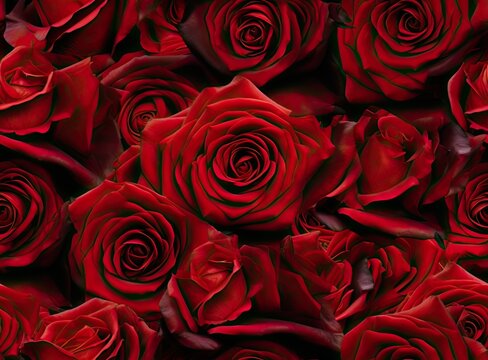 Red rose background. SEAMLESS PATTERN. SEAMLESS WALLPAPER. Created with Generative AI technology.