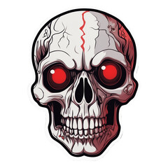 Human Skull with red eyes on white background isolated for tattoo design PNG art