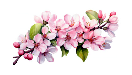Apple Blossoms Watercolor Floral Elements on White, Ideal for Greeting Cards, Invitations, Textiles, and Printing