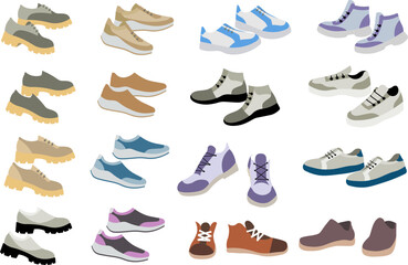 Shoe collection. Sports shoes for men and women. Flat vector illustration