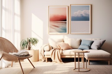 a modern interior with a Scandinavian style poster frame.