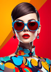 Fototapeta na wymiar Stylish woman with blue sunglasses created with AI Generative Technology