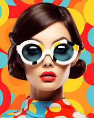 Fototapeta na wymiar Portrait of a woman with colorful sunglasses created with AI Generative Technology