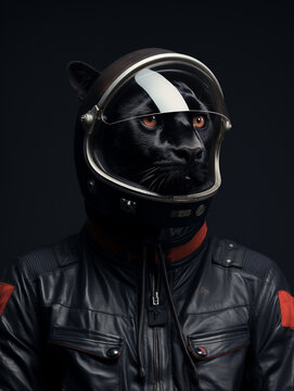 A Panther Dressed Up as an Astronaut in a Spacesuit